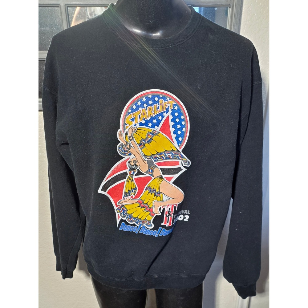 Vintage Fruit of the Loom Starlift T&T Carnival 2002 Sweatshirt Black XL Graphic